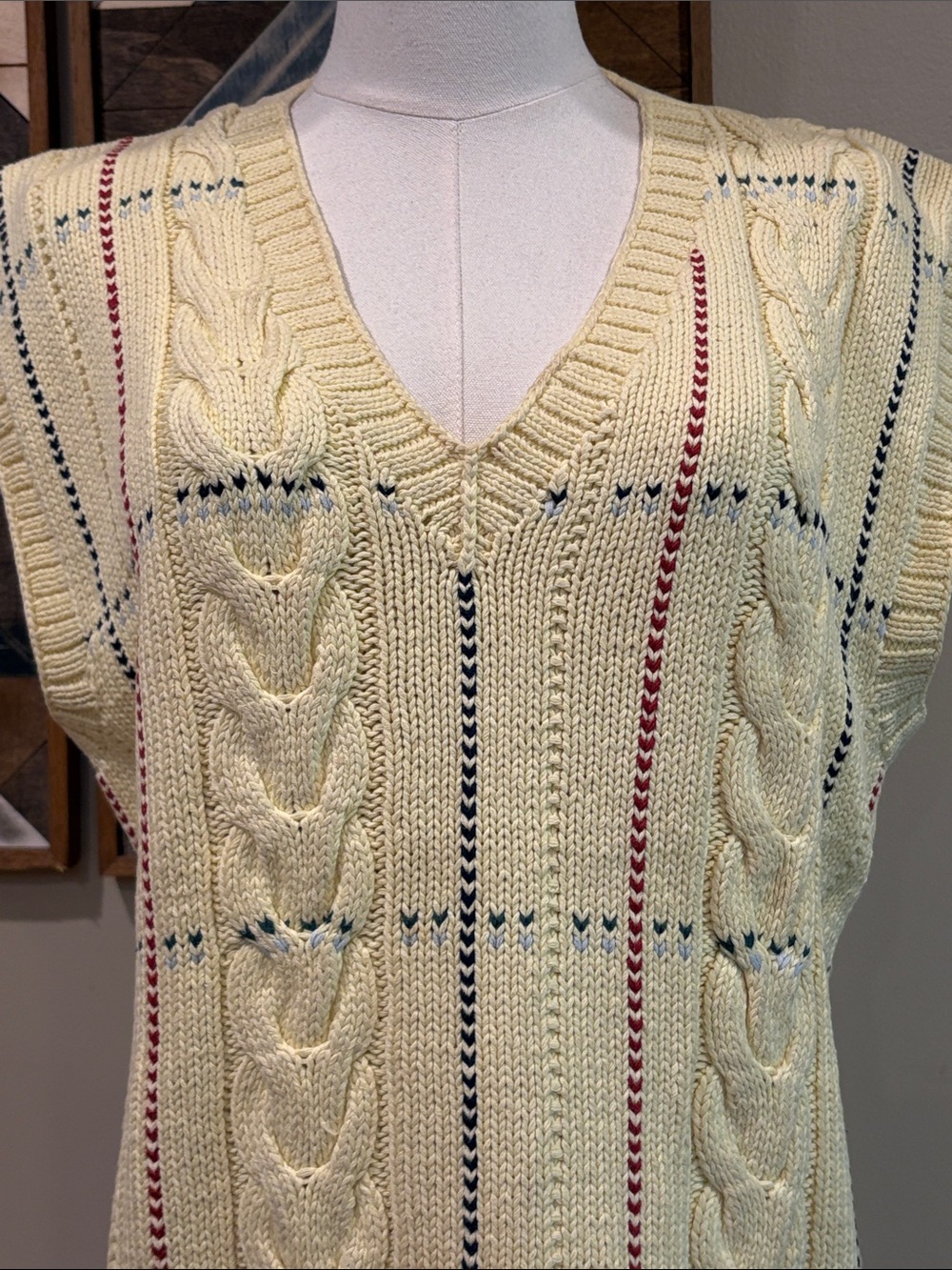 Vintage Ralph Lauren 90s Hand Knit Cotton Sleeveless V-Neck Sweater Vest Medium - Picture 3 of 10